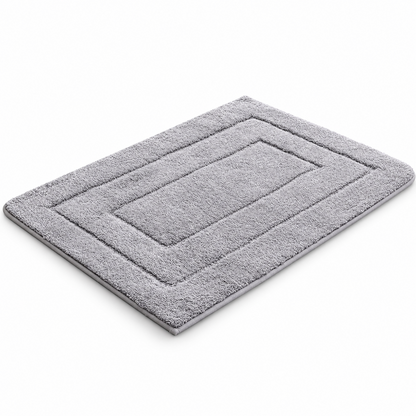 Light Gray Plush Geometric Border Bath Mat
