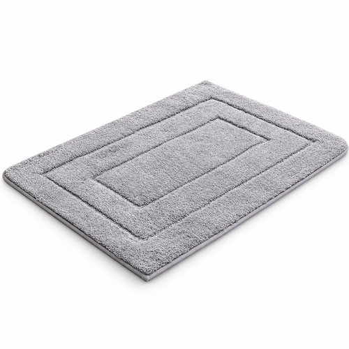 Light Gray Plush Geometric Border Bath Mat