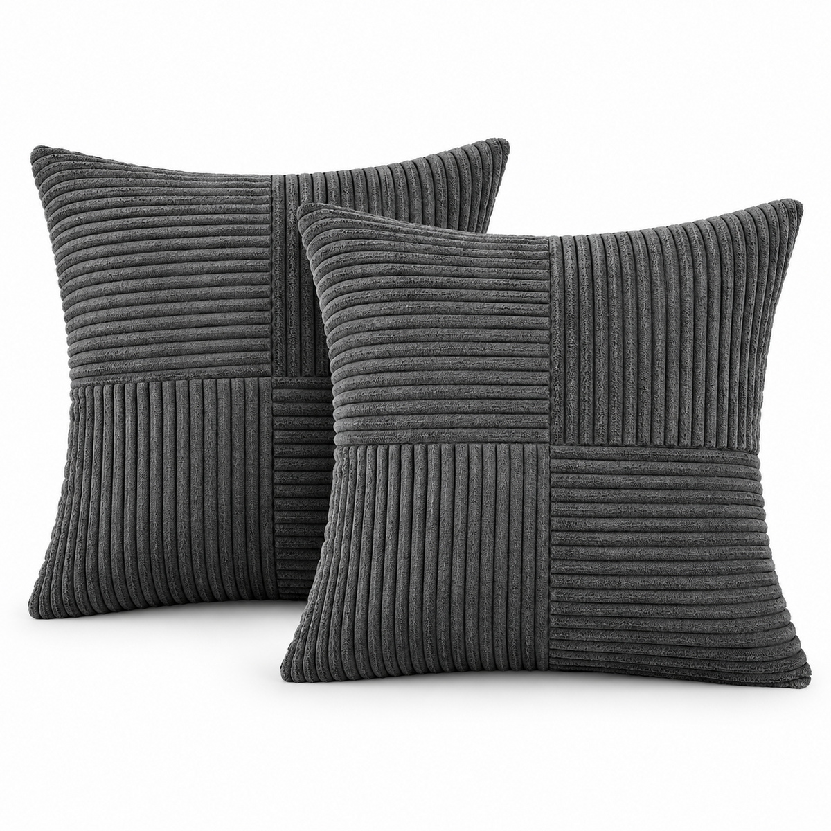 Charcoal Corduroy Patchwork Decorative Throw Pillow