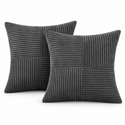 Charcoal Corduroy Patchwork Decorative Throw Pillow