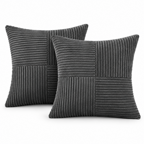 Charcoal Corduroy Patchwork Decorative Throw Pillow