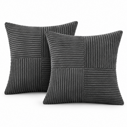 Charcoal Corduroy Patchwork Decorative Throw Pillow