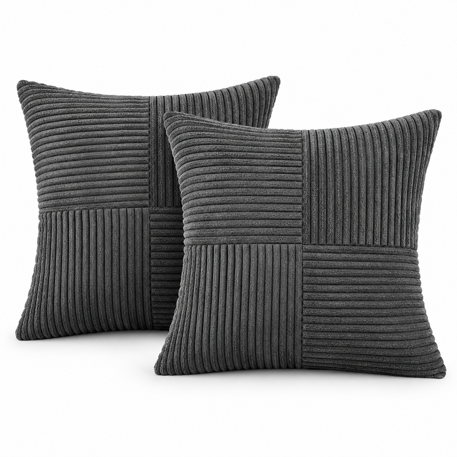Charcoal Corduroy Patchwork Decorative Throw Pillow