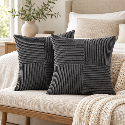 Charcoal Corduroy Patchwork Decorative Throw Pillow